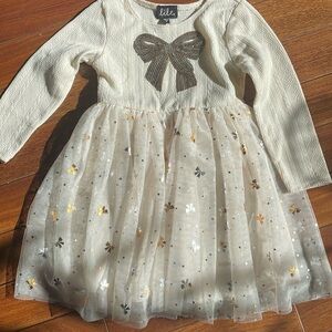 Girl’s Size 5 Dress, Silver and Gold Sequin Bow, lilt Brand